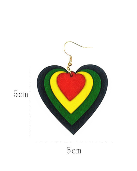 Heart Multicolor Wood Cut Earrings