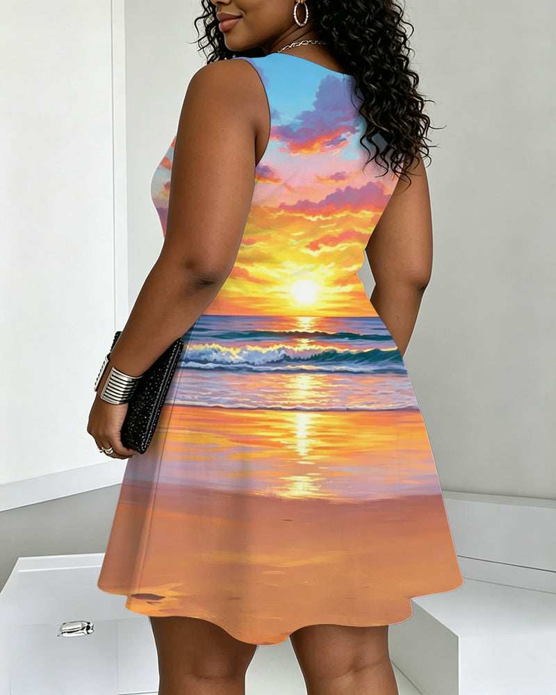 I Bacame The Sun Round Neck Sleeveless Mini Casual Dress