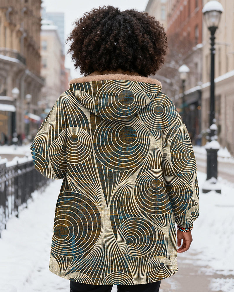 Wavy Texture Stripes Long Sleeve Zip Wool Long Coat