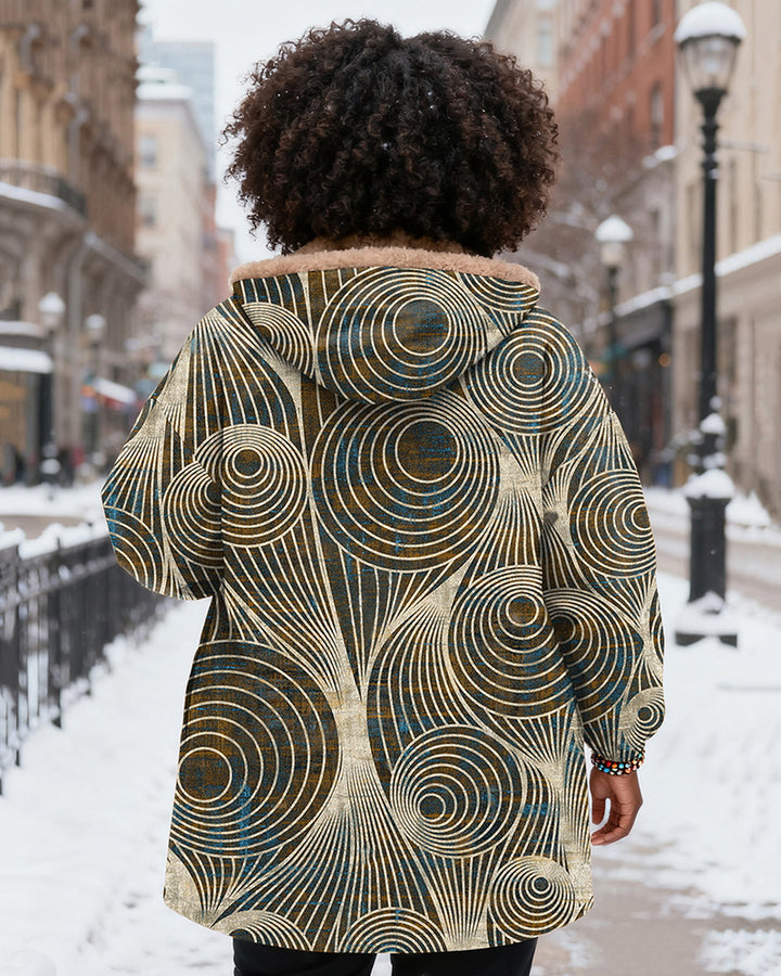 Wavy Texture Stripes Long Sleeve Zip Wool Long Coat