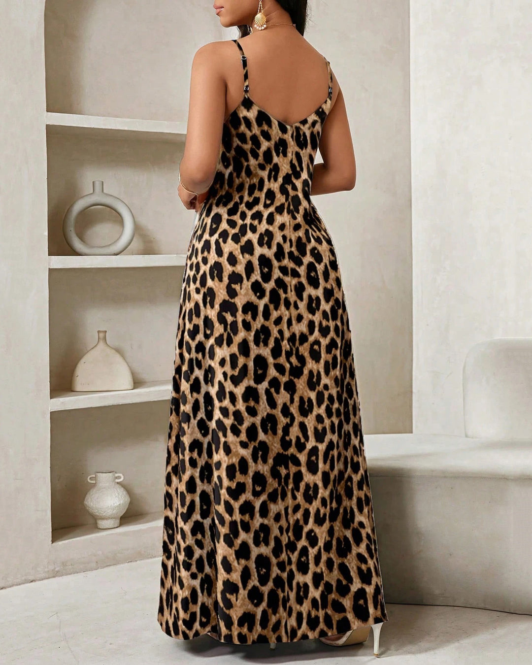 Classic Leopard Print Halter Maxi Dress
