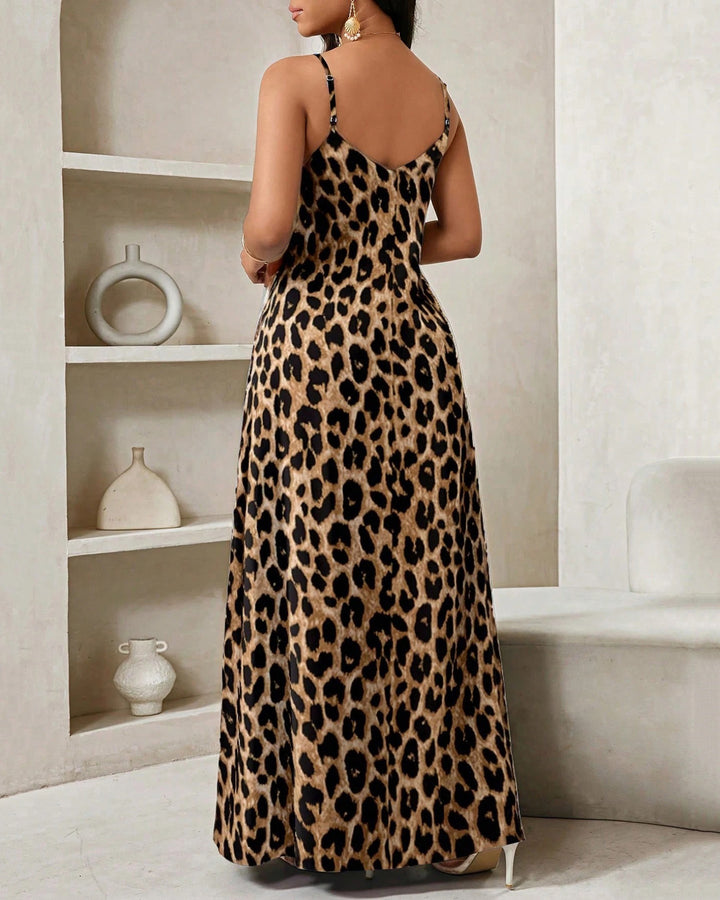 Classic Leopard Print Halter Maxi Dress