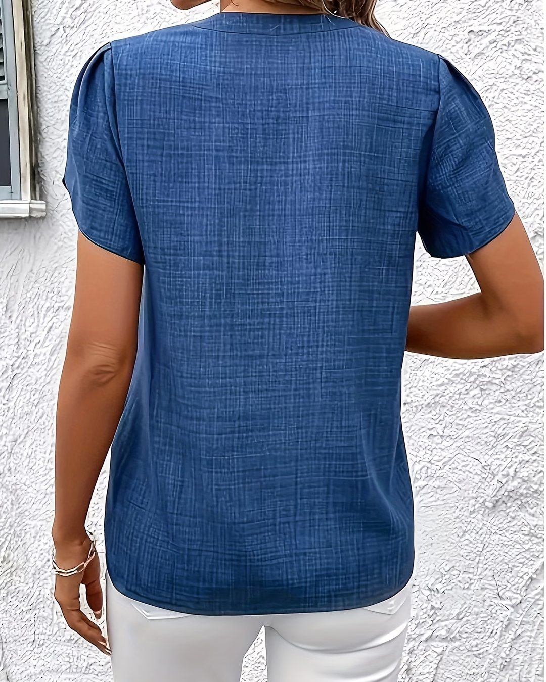 Elegant Petal Sleeve Notched V-Neck Shirt