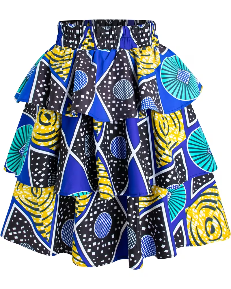 Tribal Geometric Totems Ruffle Trim Skirt
