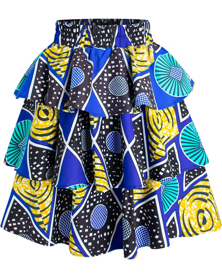 Tribal Geometric Totems Ruffle Trim Skirt