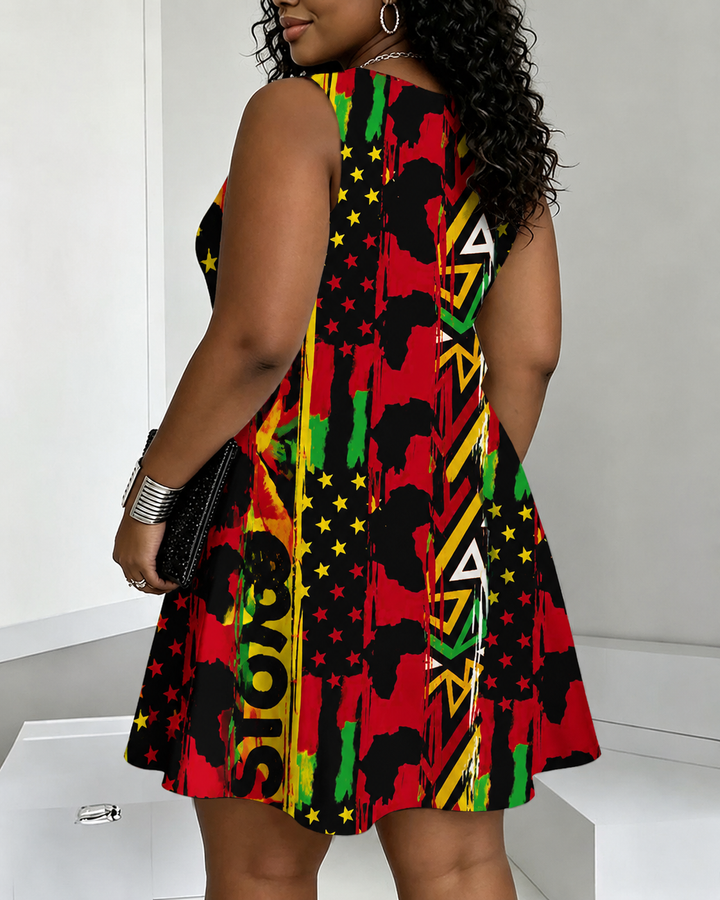 Juneteenth 1865 African Map Round Neck Sleeveless Mini Casual Dress