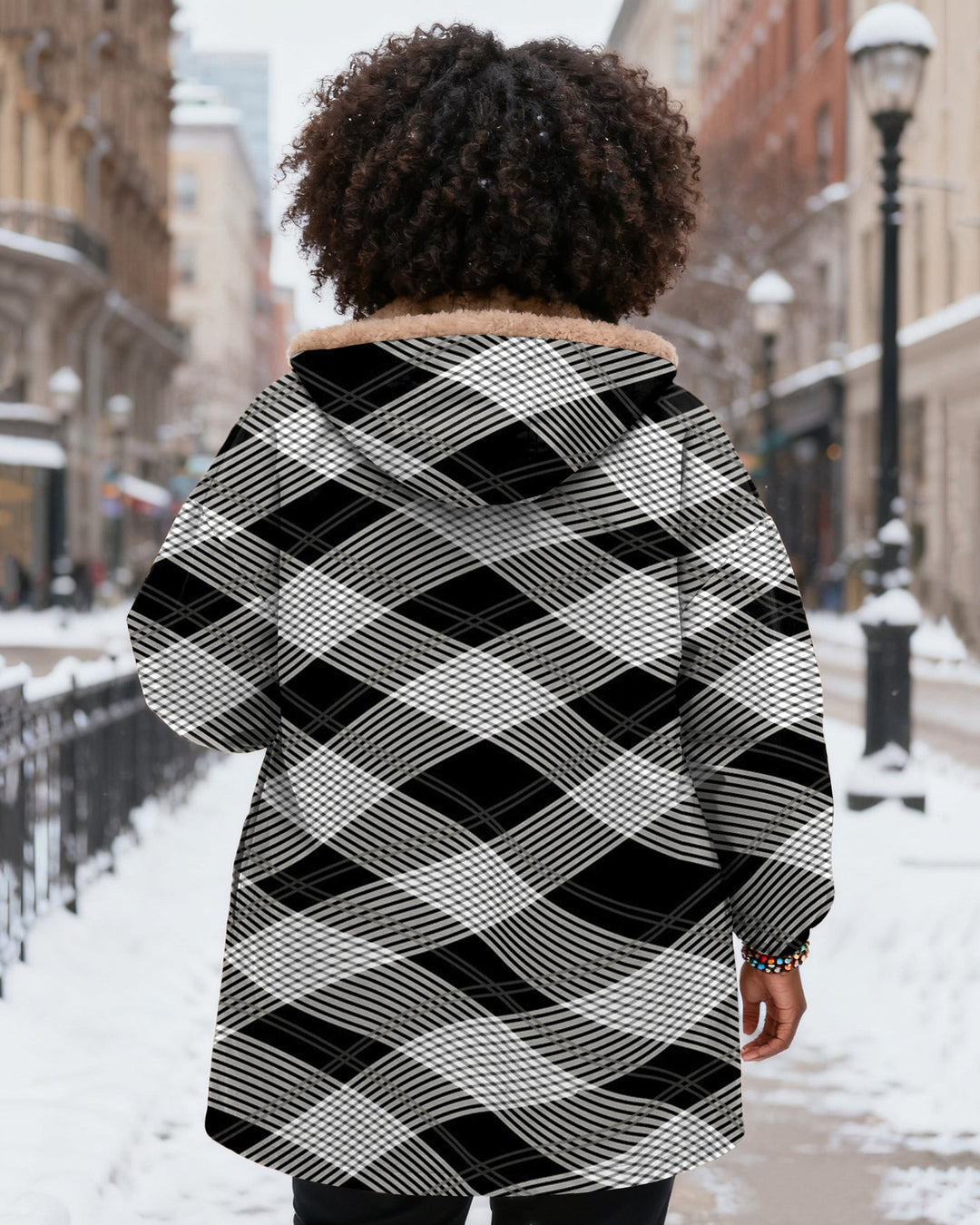 Black and White Stripes Long Sleeve Zip-Up Fleece Long Hoodies