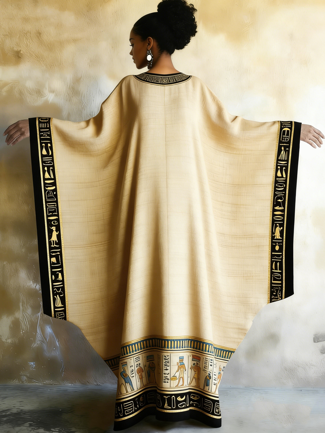 Egyptian Cat God V-neck Long Kaftan Dress