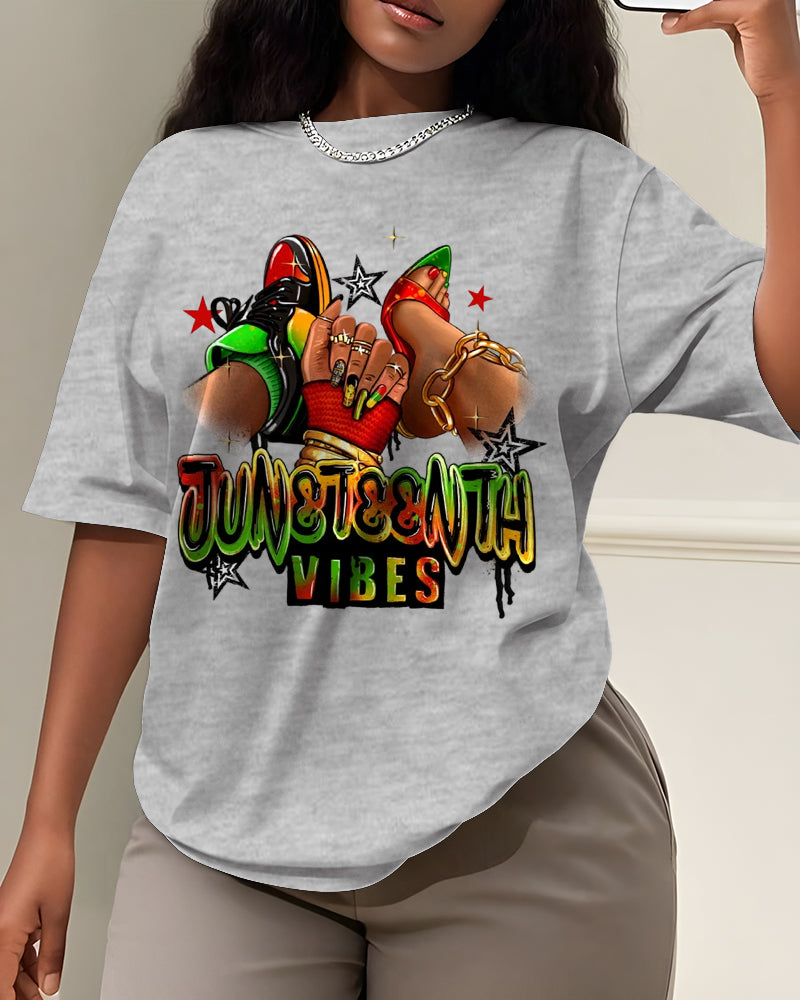 100% Cotton Steppin' Into Juneteenth Free-ish Juneteenth Crew Neck Short Sleeve Tshirt