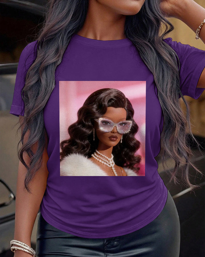 100% Cotton Queen Cartoon Print Crew Neck Short Sleeve Tshirt