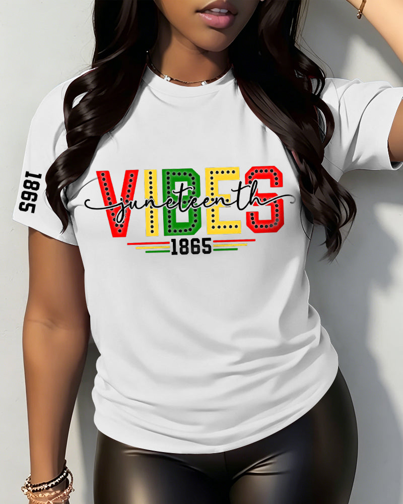 100% Cotton Juneteenth Vibes 1865 Crew Neck Short Sleeve Tshirt