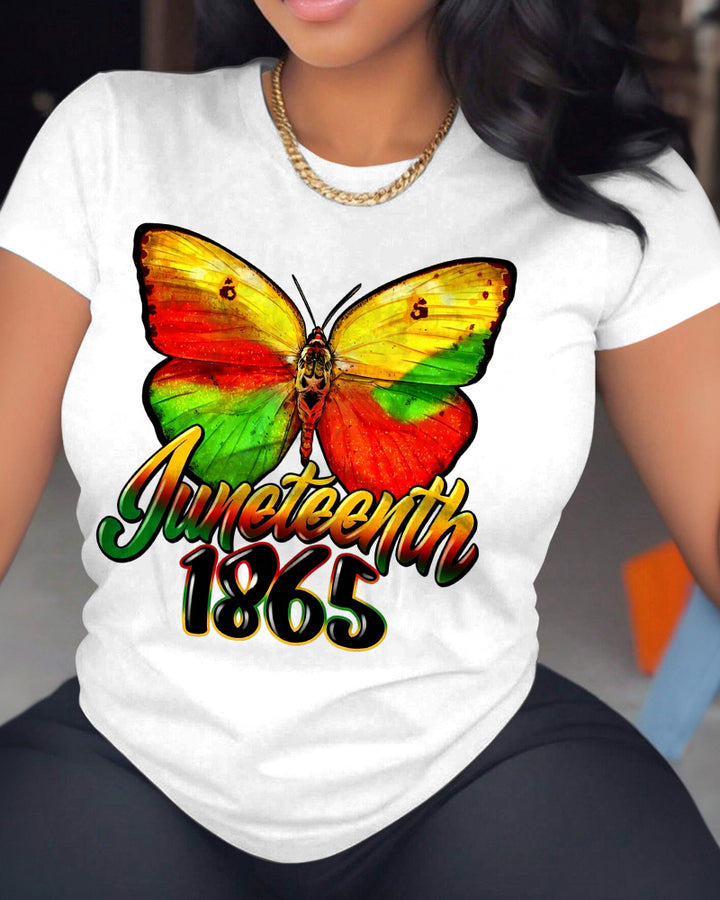 100% Cotton Juneteenth Butterfly Sublimation Design Crew Neck Short Sleeve Tshirt