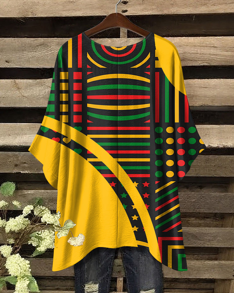 Tribal Seamless Pattern Prints Round Neck Irregular Shirt