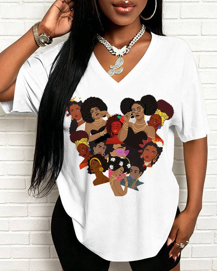 100% Cotton Love A Black Woman To Infinity V Neck Short Sleeve Tshirt