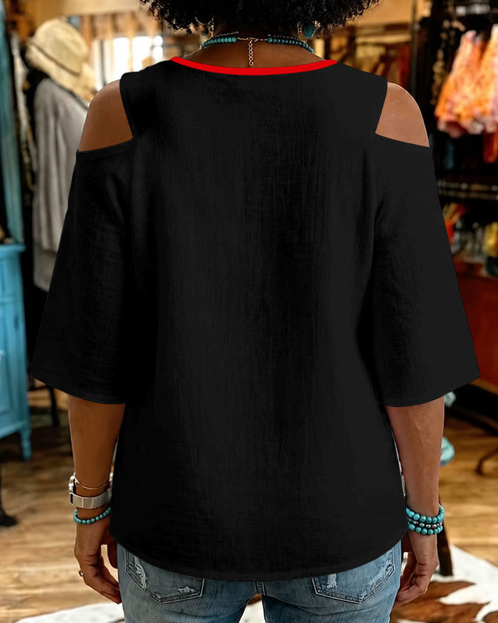 Black Lives Matter Heart Patch Off-shoulder Patchwork Casual Shirt