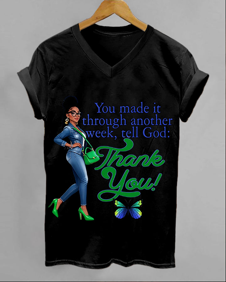 100% Cotton Tell God Thank You V Neck Short Sleeve Tshirt