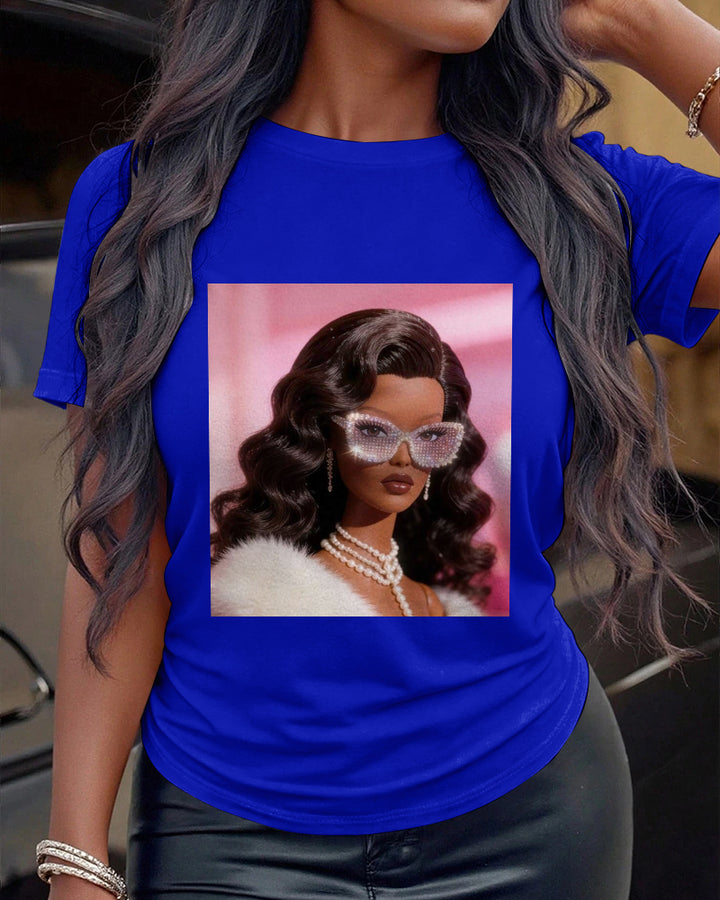 100% Cotton Queen Cartoon Print Crew Neck Short Sleeve Tshirt
