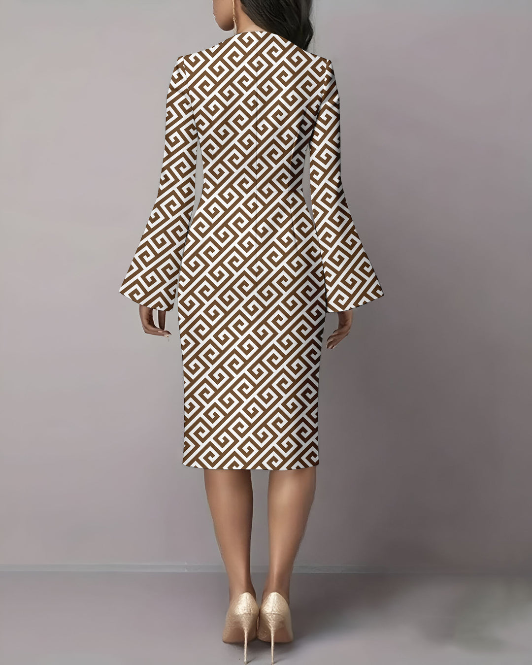 Geometric Curves Flared Sleeves Mini Dresses