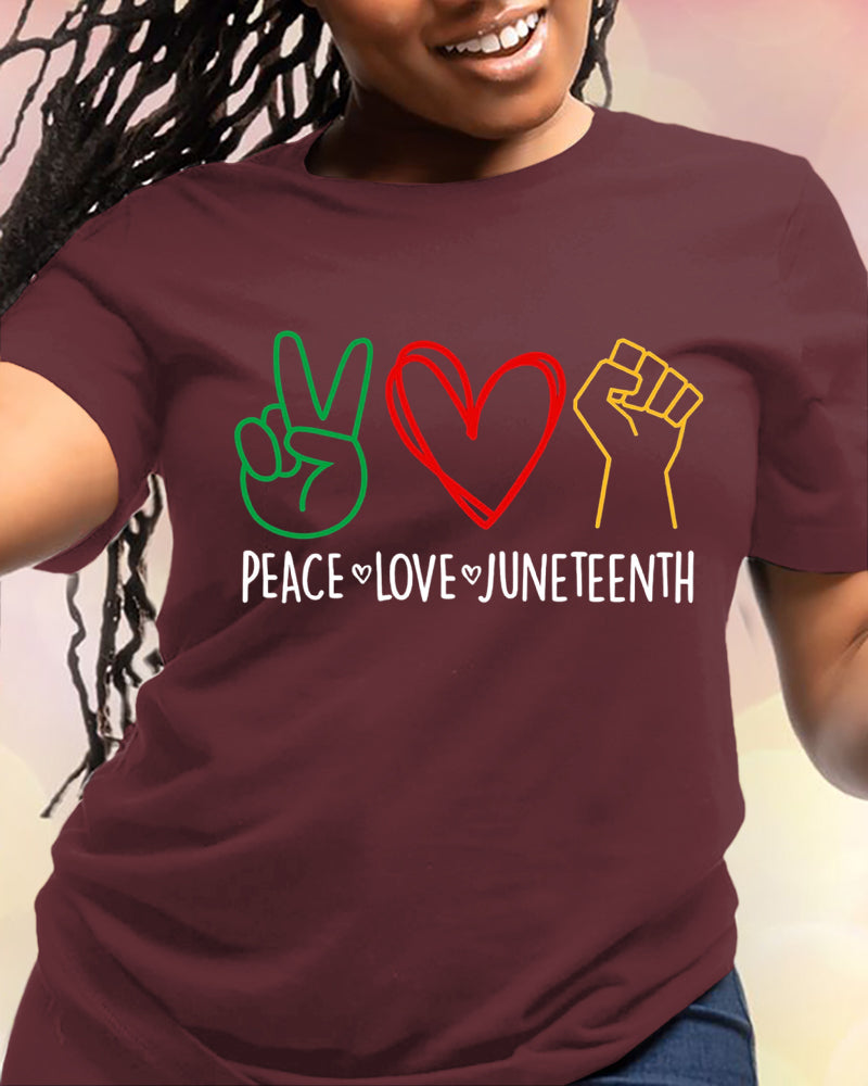 100% Cotton Peace Love Juneteenth Crew Neck Short Sleeve Tshirt