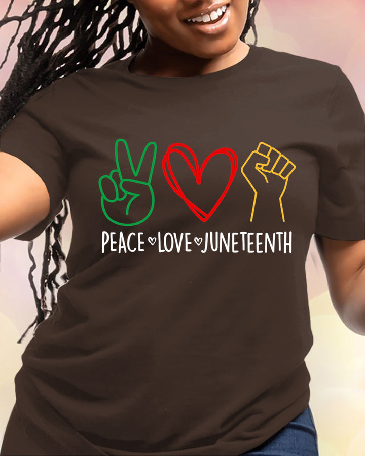 100% Cotton Peace Love Juneteenth Crew Neck Short Sleeve Tshirt