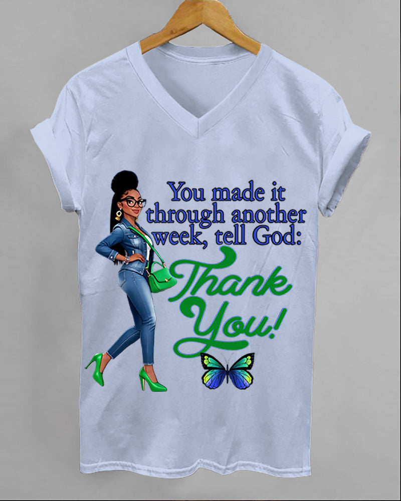 100% Cotton Tell God Thank You V Neck Short Sleeve Tshirt