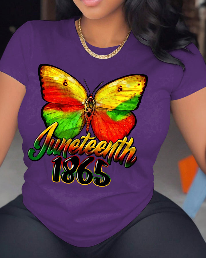 100% Cotton Juneteenth Butterfly Sublimation Design Crew Neck Short Sleeve Tshirt