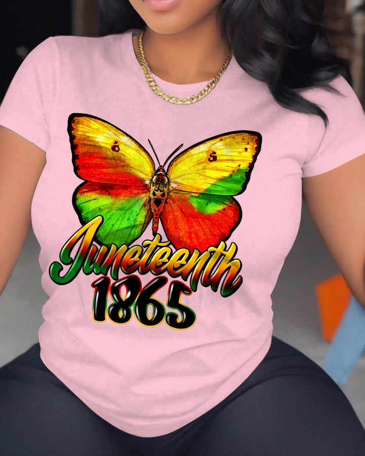100% Cotton Juneteenth Butterfly Sublimation Design Crew Neck Short Sleeve Tshirt
