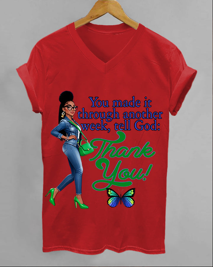 100% Cotton Tell God Thank You V Neck Short Sleeve Tshirt