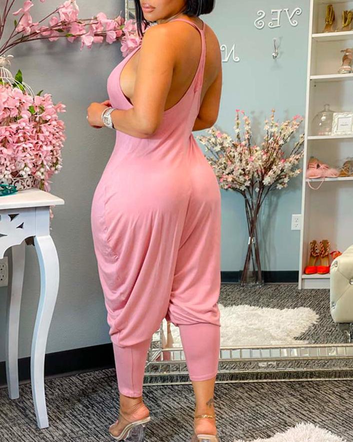 Suspender Pink Loose Leg Jumpsuit