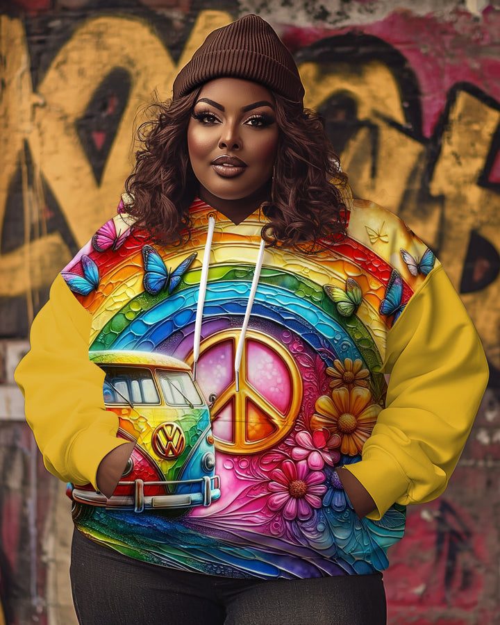 Women's Black Hippie Art Print Hoodie