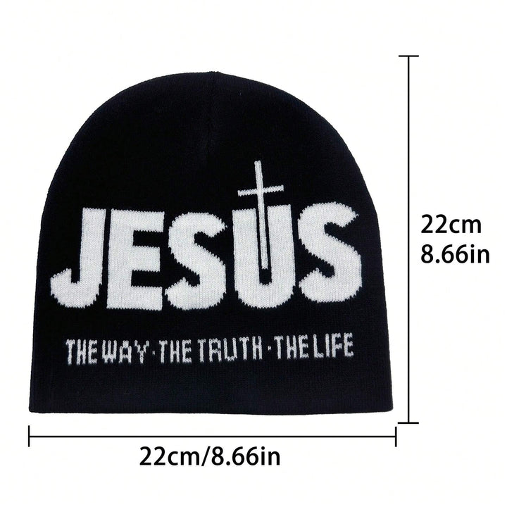Jesus Letter Y2k Style Knit Beanie Hat For Winter