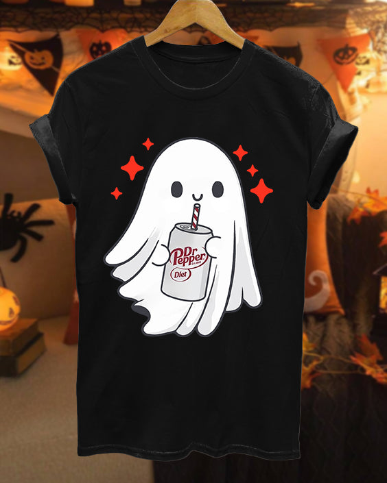 Cute Halloween Ghost 100% Cotton Crew Neck Short Sleeve Tshirt