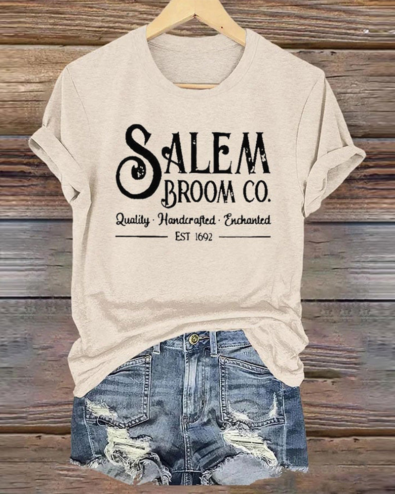 Salem Broom Co Quality Handcrafted Enchanted Est 1692 Halloween T-Shirt