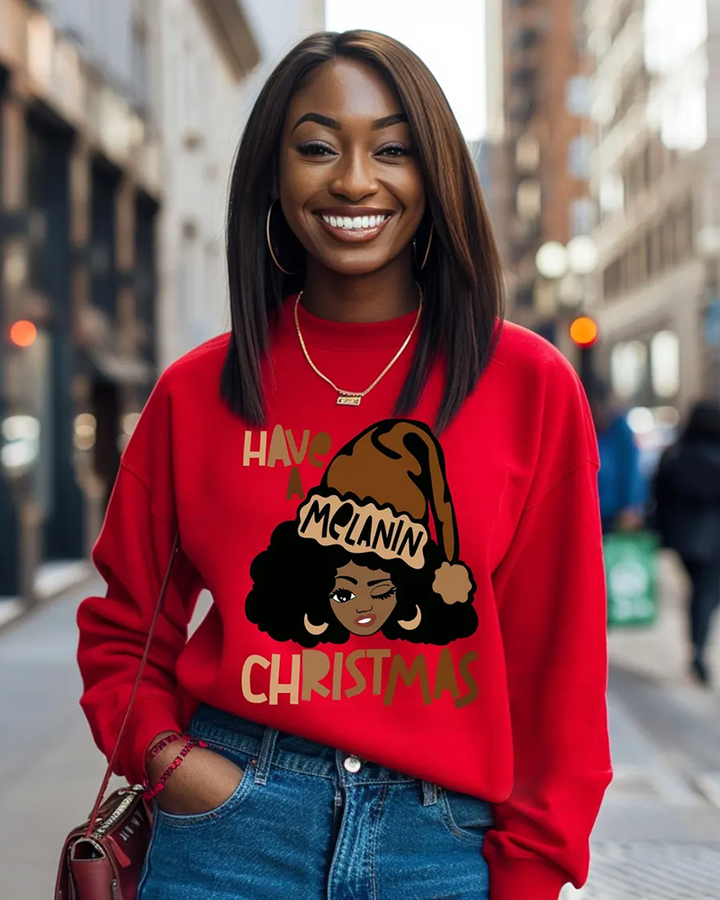 Melanin Christmas Girl Crewneck Long Sleeve Sweatshirt