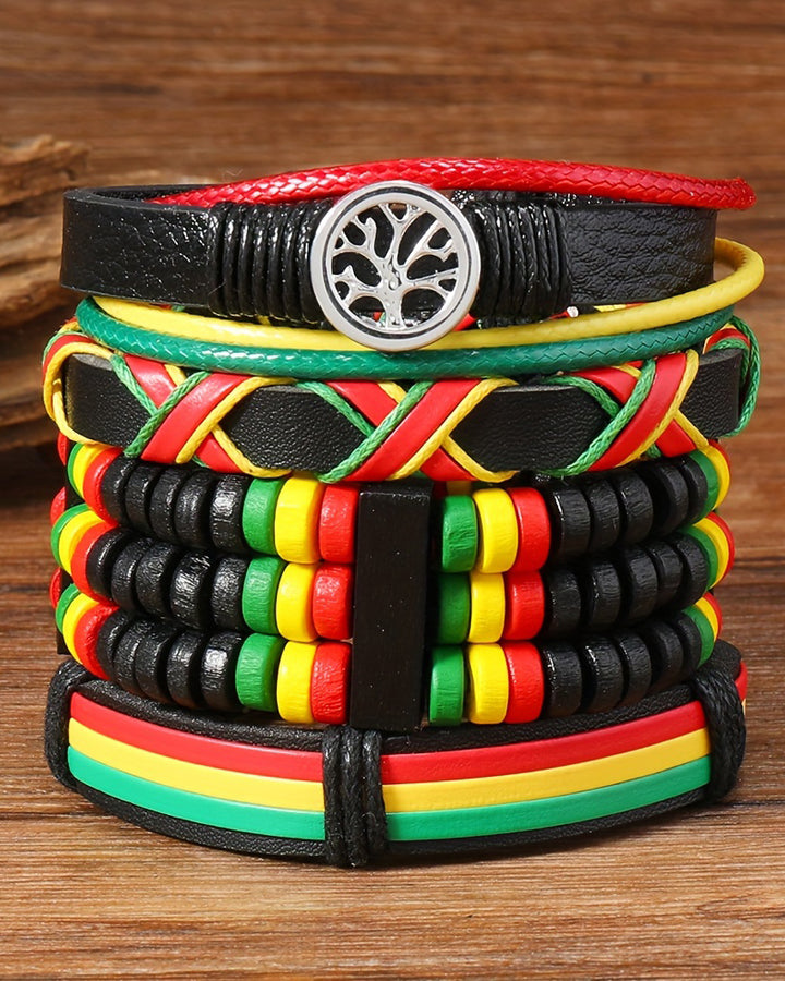 Jamaican Reggae Color Peace Tree Multi-piece Wooden Bead Bracelets