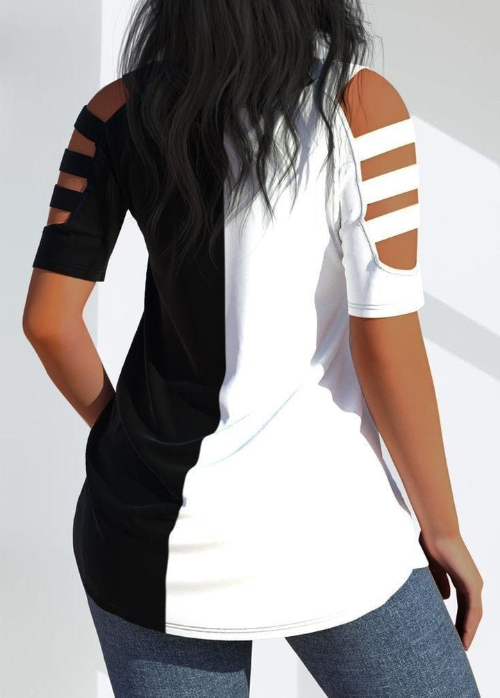 NOPE Not Today Color Matching Round Neck Off-shoulder Short-sleeved T-shirt