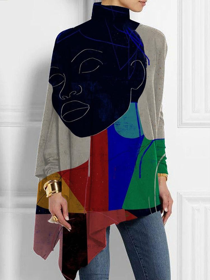 Black girl's colorful ethnic style printed turtleneck long-sleeved top