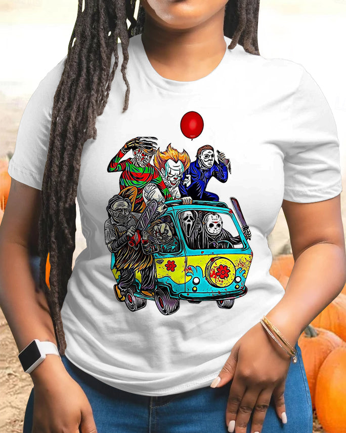 Halloween Here We Come Cotton Crew Neck Short Sleeve Tshirt