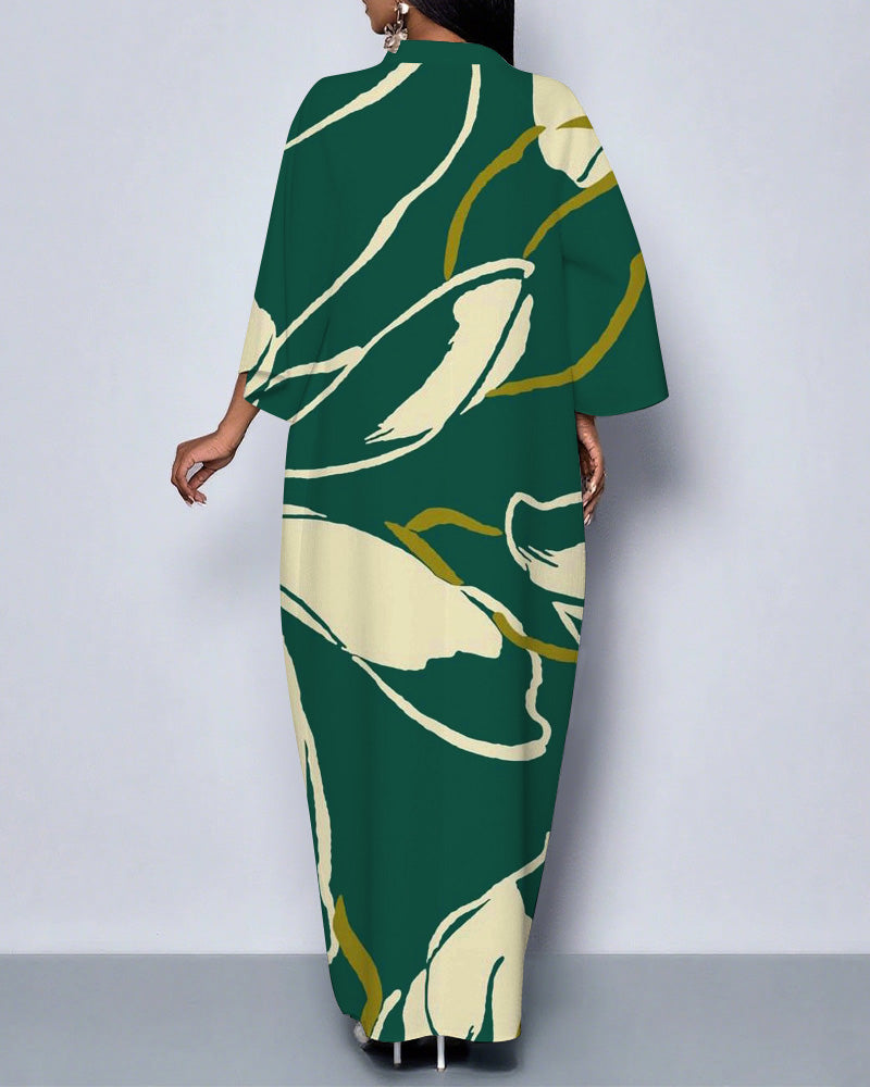 Botanical Print Lapel Pocket Maxi Dress