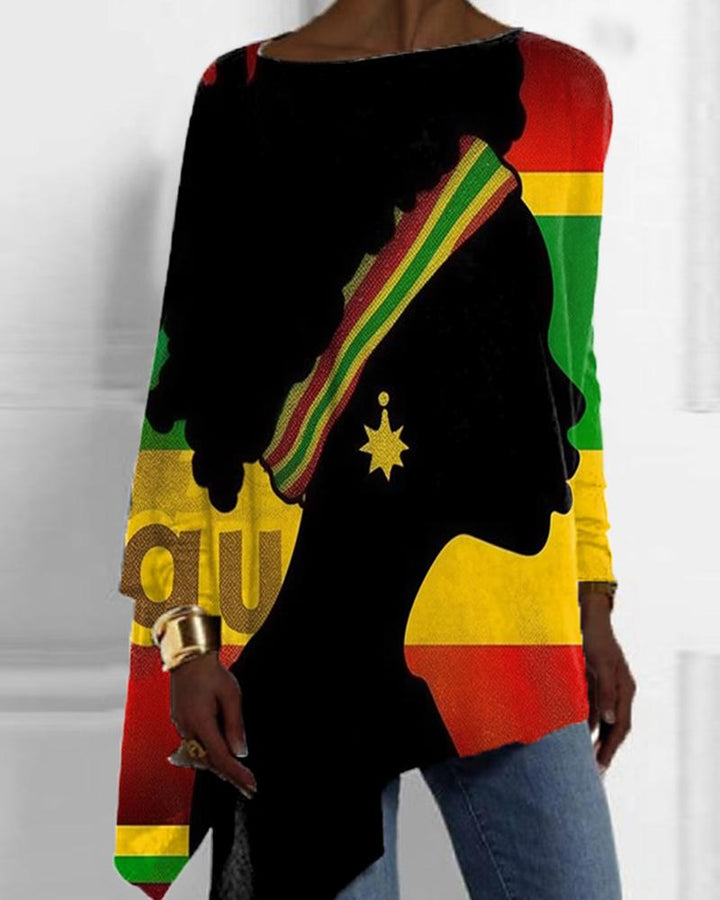 Black Cartoon History Month Printed Irregular Top