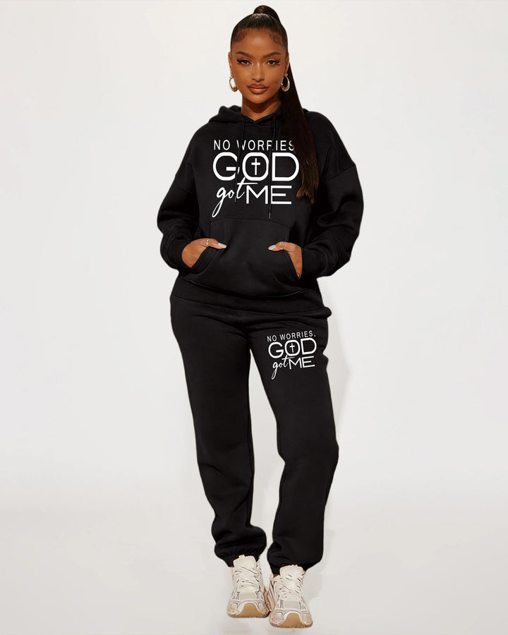 No Worries God Got Me Hooded Two Pieces Set
