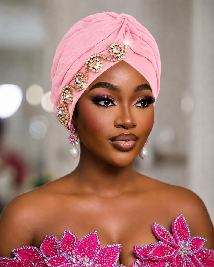 Floral Rhinestone Turban Hat