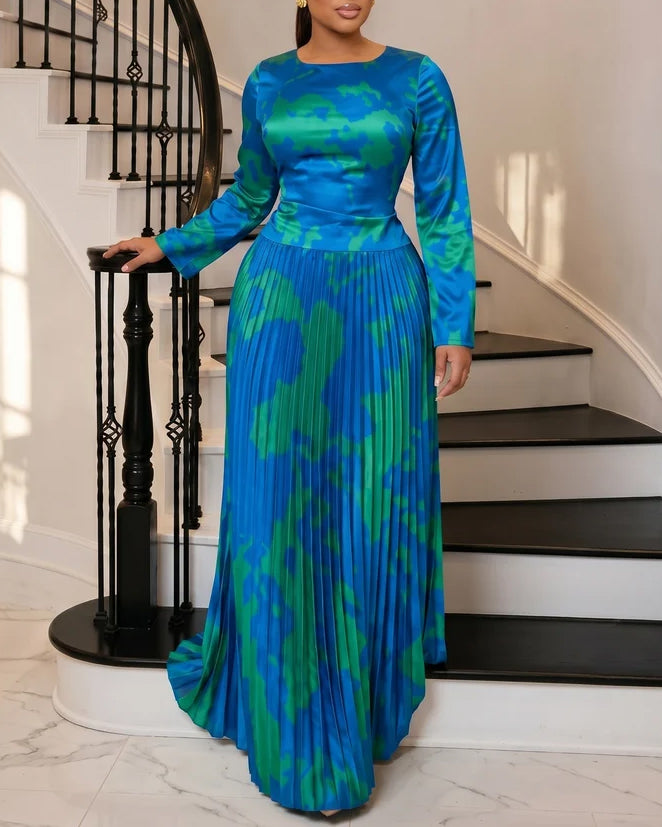 Satin Pleated Maxi Dress Statement Pleated Gown