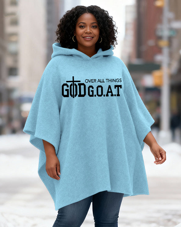 GOAT God Over All Things Print Fleece Hooded Loose Cape