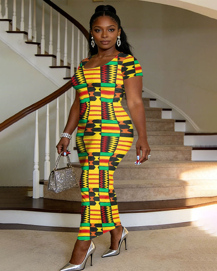 Women's Kent Cloth Geometric Print Crewneck Long Dress