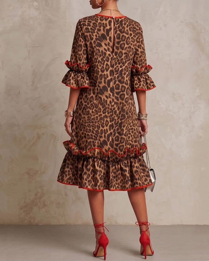 Urban Leopard Crew Neck Midi Dress