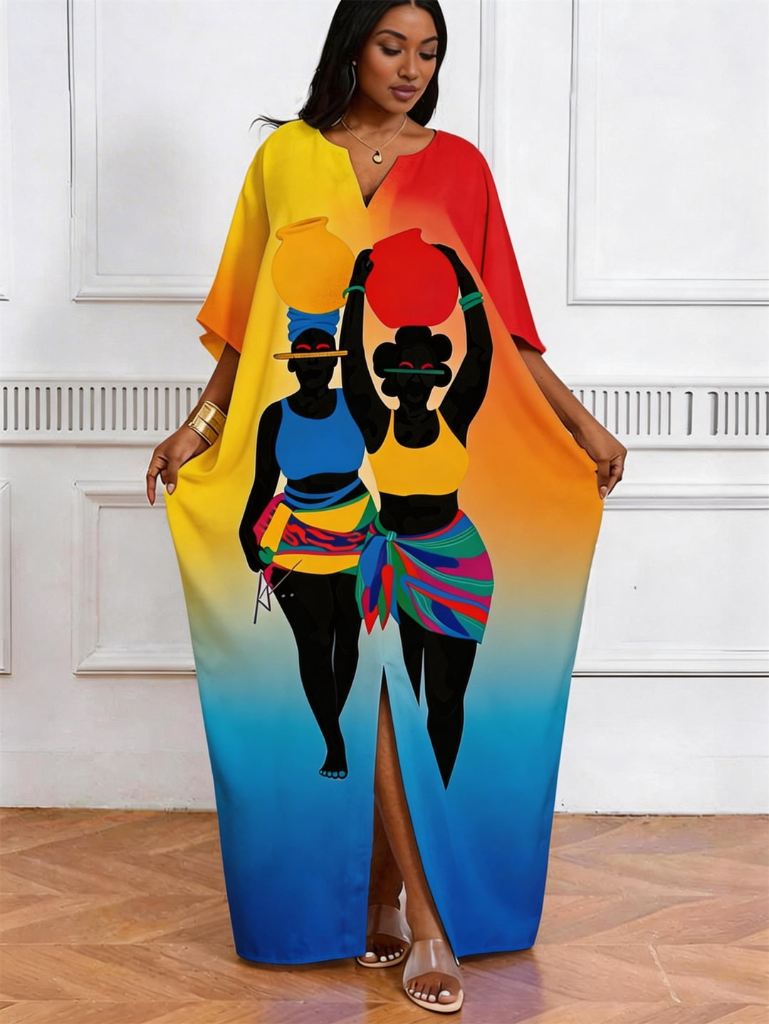 Top Jar Girl Gradient Print V-Neck Elegant Dress