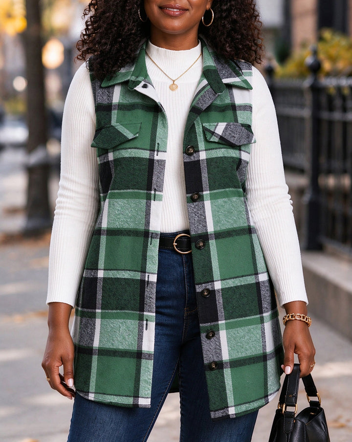 Women's Plaid Sleeveless lannel Gilet Vest Jacket