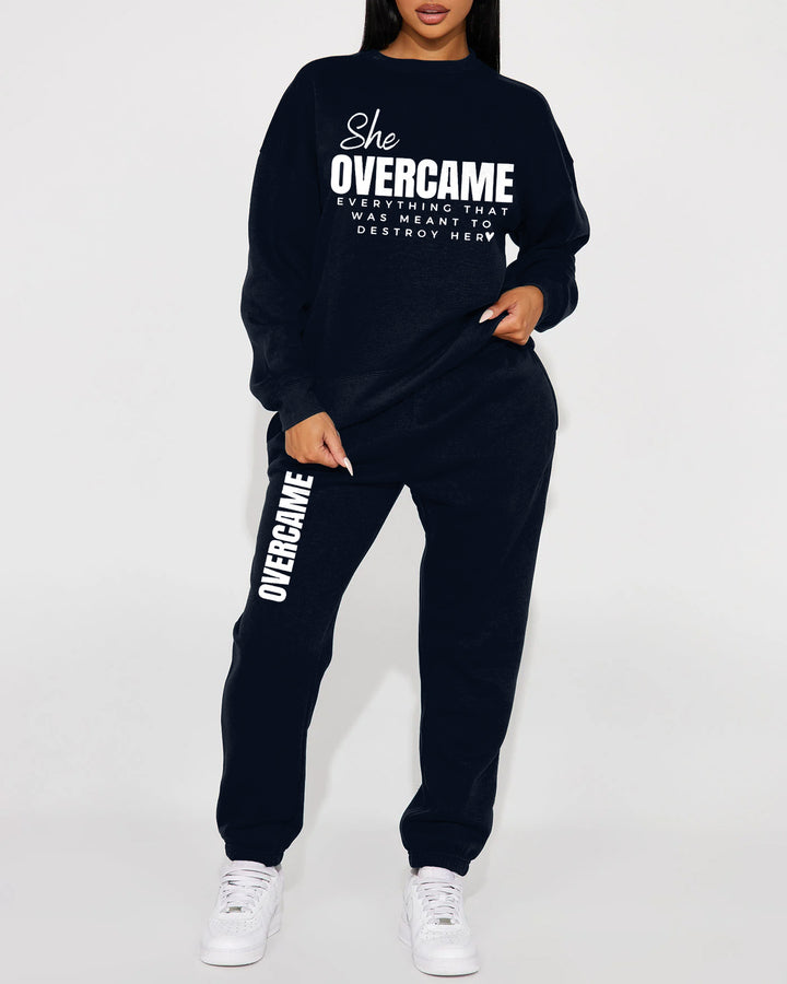 She Overcame Everything Crew Neck Sweatshirt Two Pieces Set