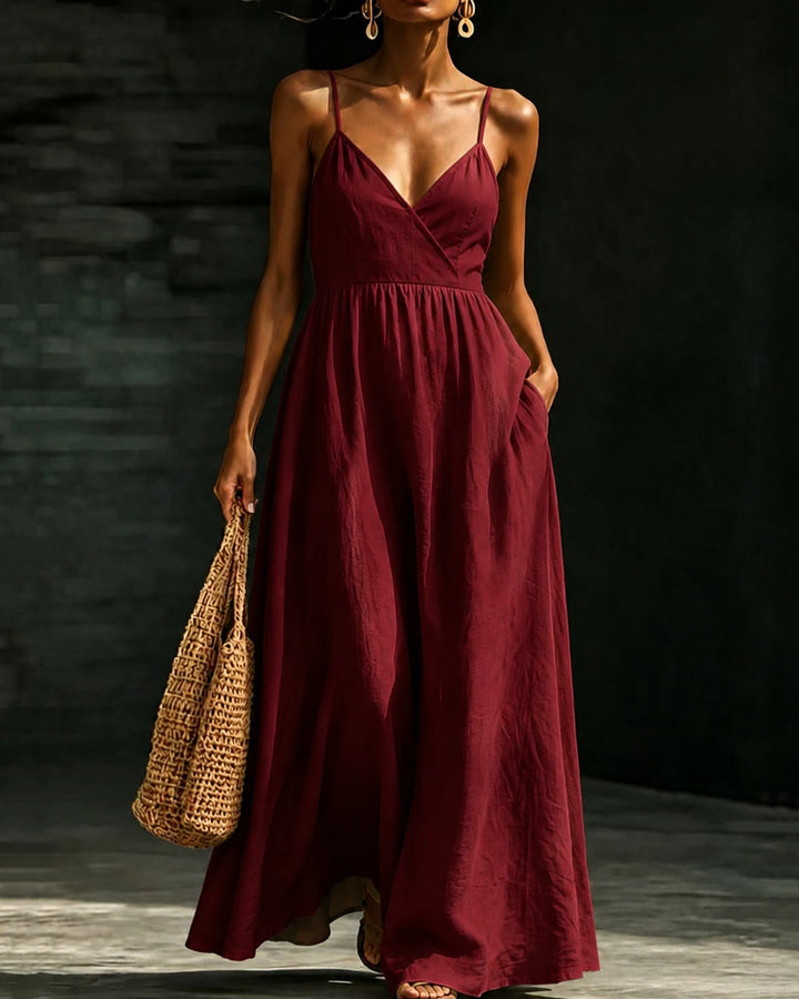 V‑neck Camisole High‑waisted Maxi Dress with Pockets